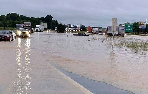 TURN AROUND DON’T DROWN - All lanes of the U.S. 59 bypass were closed Monday due to extensive flooding.  Visit drivetexas.org for road conditions or closures statewide. TxDOT photo
