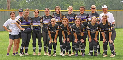 Chester Lady Jackets are Bi-District Champs after defeating Spurger 15-4.Back Row L-R: Coach Susan Muncrief, Coach Crystal Muncrief, Madi Ogden, Kinsley Barnes, Lauren Citrano, Koree Hilliard, Lily Read, Lily Payne, Ty Cochran, Coach Tonnies. Bottom Row L-R: Hailey Purvis, Sydney Brock, Emma Byrd, Holly Moore and Allie Ogden.  BECKI BYRD | TCB