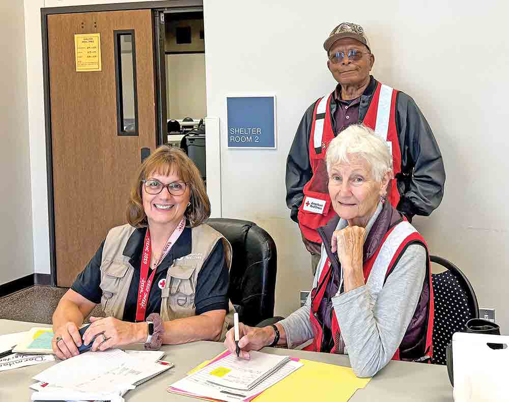 American Red Cross volunteers set up in San Jacinto County’s storm shelter during last week’s heavy rains. Courtesy photo