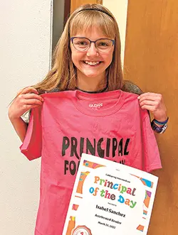 Coldspring Intermediate fifth-grader Isabel Sanchez learned what a day in the life of a school principal is like on March 24.  Courtesy photo by Paula McClendon