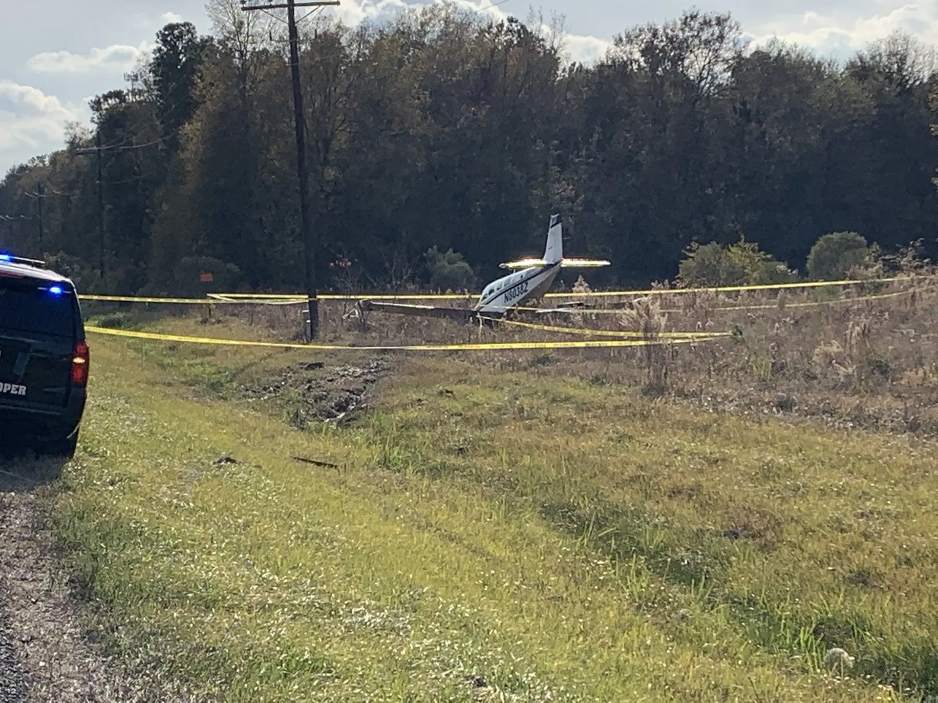Courtesy photo  A Beechcraft airplane made an emergency landing after suffering a power failure on Thursday on U.S. 59. During the landing, the plane struck a vehicle; however, no injuries were reported.