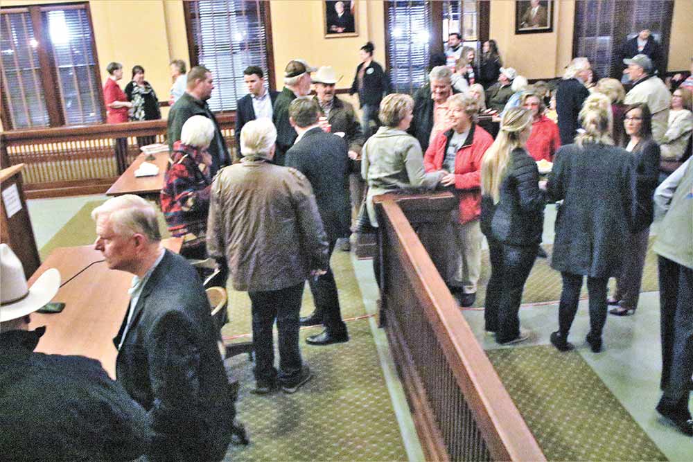 Candidates and constituents mingle during a Republican Party candidate forum held Thursday at the Trinity County Courthouse in Groveton. Photo by Tony Farkas/TCNS