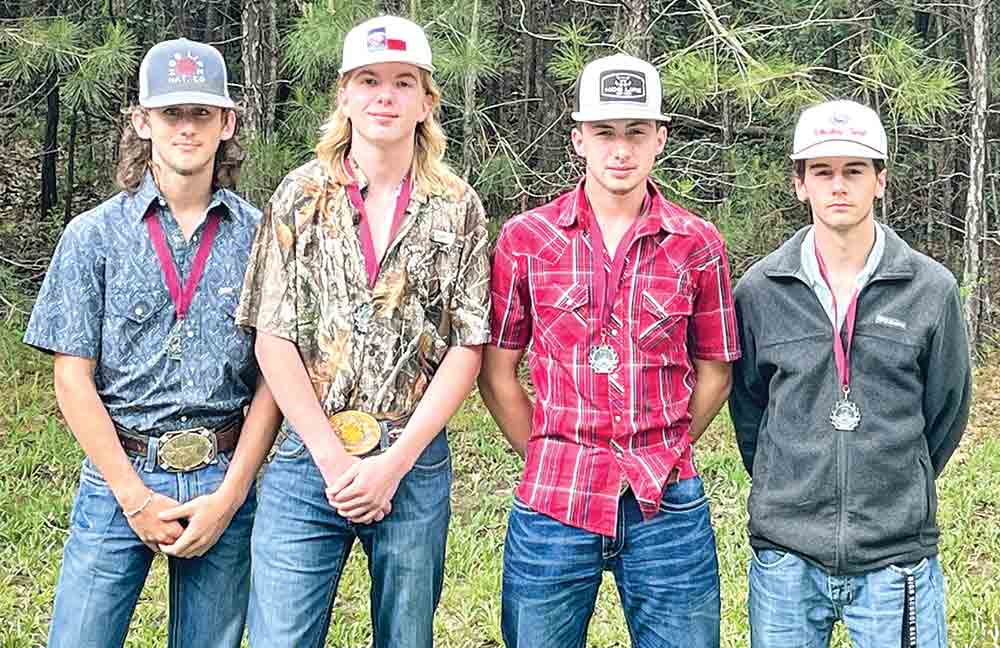 Tripp Strickland, Colby Durdin, Wade Currie and Zachary Hamilton placed second at the District Forestry Contest on Wednesday in Chester. Courtesy photo