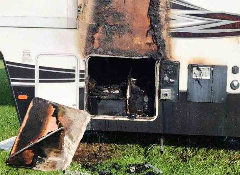 Apple Springs firefighters put out an RV fire that broke out on June 20. Photo courtesy of Brett Selman