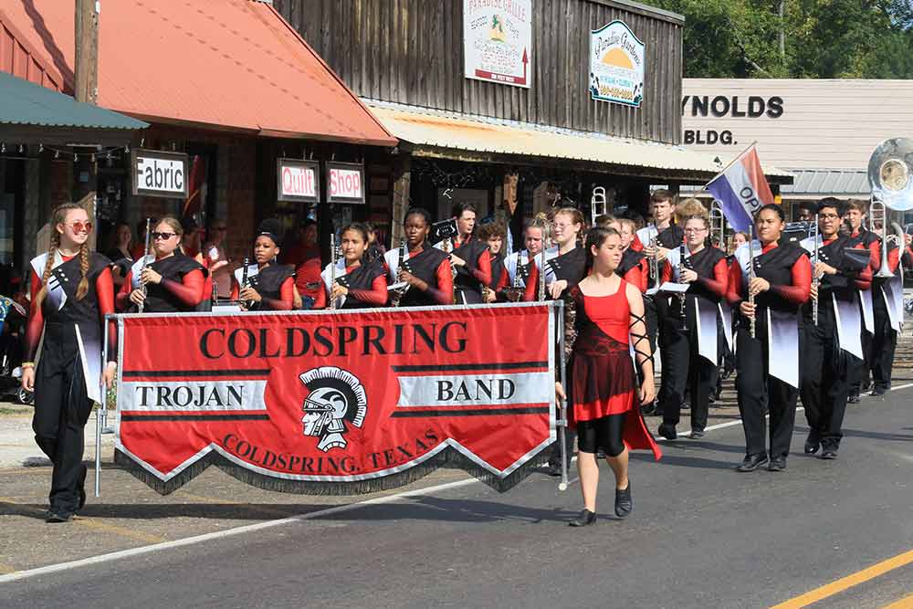 The Coldspring-Oakhurst Marching Band fills the air with music.