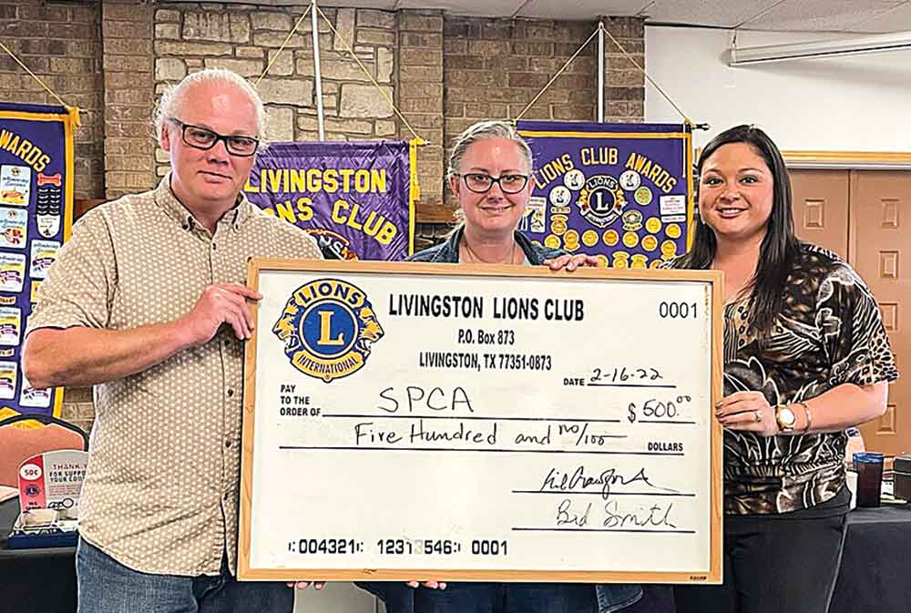 SPCA RECEIVES DONATION  The SPCA of Polk County recently received a donation from the Livingston Lions Club. (l-r) SPCA Director of Community Engagement Kevin Swackhamer, SPCA Operations Manager Sindi Dresslaer and Lion Kim Brown. Courtesy photo
