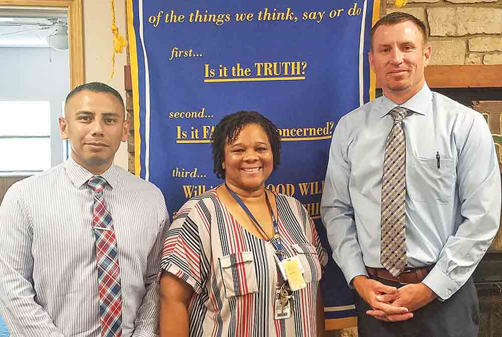 Alexander Sanchez, facility administrator of the IAH Secure Adult Detention Center, and his administrative assistant, Dendra Butler, recently provided a program for the Rotary Club of Livingston. (l-r) Sanchez, Butler and Rotary President Brandon Wigent. Photo by Emily Banks Wooten