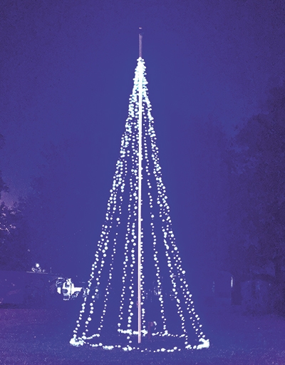 A beautiful 25-foot Christmas tree made from all blue lights is located on Loop 393 in Goodrich.