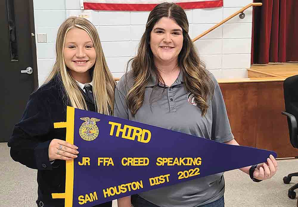 Coldspring-Oakhurst High School freshman Hayden Richards was recognized for her 3rd place win in the Jr. FFA Creed Speaking contest at the very competitive Sam Houston District LDE competition. Photo by Cassie Gregory