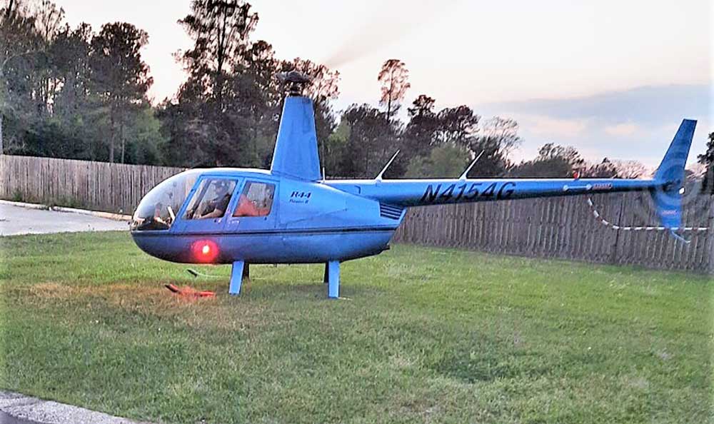 The helicopter pictured was a vehicle landed at The Hop, a restaurant in Coldspring, to pick up a called-in dinner order. The move prompted the Coldspring City Council to consider banning all private craft from landing within the city limits. (Courtesy Photo)