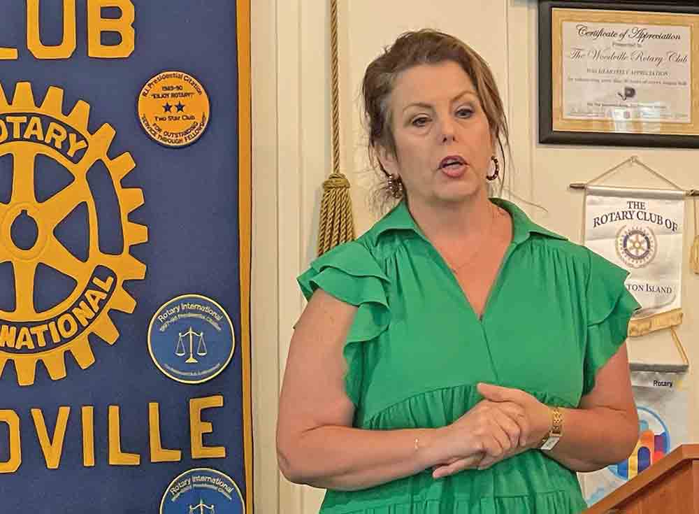 Leann Monk, Tyler County Treasurer, speaks to the Rotary Club of Woodville at last Wednesday’s noon meeting. MOLLIE LASALLE | TCB