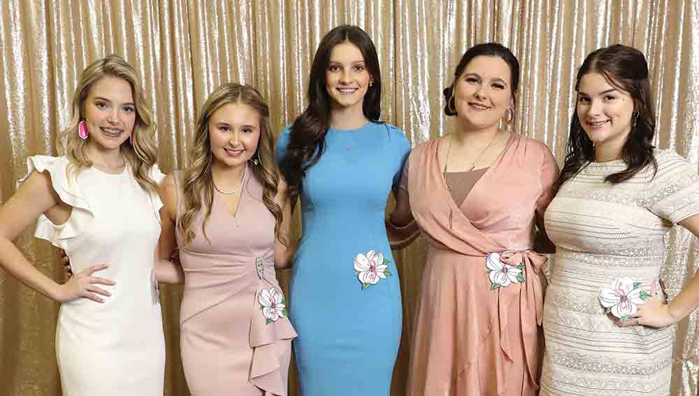 The 80th Tyler County Dogwood Festival Princesses were selected by the Kingsmen last week.  Each public school in Tyler County is represented, and one of these ladies will be crowned Queen on April 1. Pictured (left to right): Savannah Ludewig-Woodville, Gracen Lindsey-Colmesneil, Natalie Standley-Warren, Kaylee Tolar-Chester, Ella Hatton-Spurger.