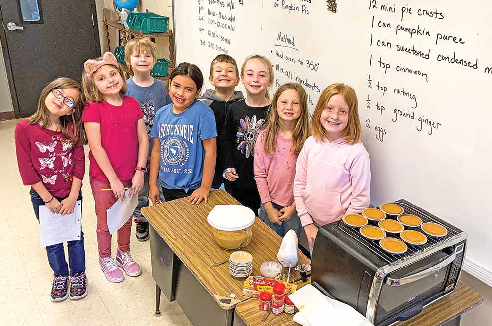 There’s not a sweeter way to learn math than by following recipes for pumpkin pie. JSE and CIS students in Courtney Bailes’ GT classes are really taking advantage of pumpkins this fall. Pictured from left: Aribella Sadler, Abigail Bailey, Bryan Evans, Claire Mallett, Waylon Kelley, Ashlynn Looney, Lilli Balthazar, and Maysen Hollingsworth. Photos by Courtney Bailes