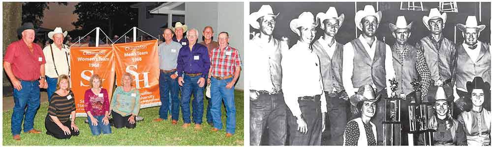 Sam Houston State University’s National Champion teams, and Coach Sonny Sykes, were inducted into Texas Rodeo Cowboy Hall of Fame under Rodeo Events & Organizations. The teams won the 1968 NIRA National Finals held in Sacramento. The men’s team consisted of Ronnie Williams, Bob Smith (deceased), Carl Deaton, Dan Harris, Bill Burton and Jimbo Daniels. They competed in steer wrestling, calf roping, and bareback riding. The women’s team was Kay Williams, Willie Little and Becky Bergeron, and they competed in barrel racing and goat tying. Photos courtesy of SHSU, Texas Rodeo Cowboy Hall of Fame