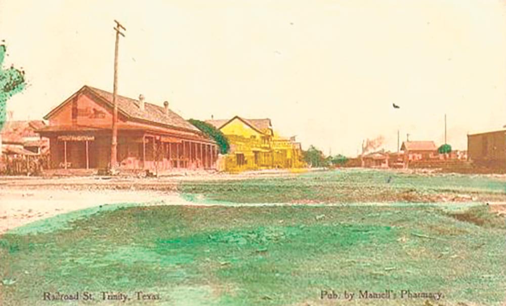 Railroad St., Trinity, Texas published Mansell’s Pharmacy.