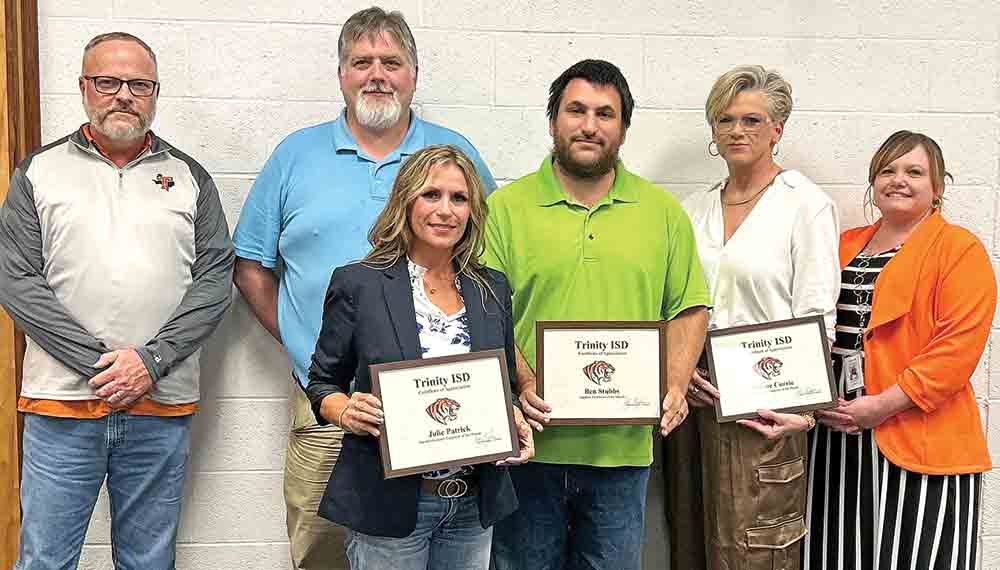 Vice President Monty Huffman presented awards to the Employees of the Month to Ttione Currie, Professional; Julie Patrick, Paraprofessional; and Ben Stubbs, Support Staff. Pictured are (from left) Huffman, Barry Coleman, Julie Patrick, Ben Stubbs, Ttione Currie and Brittaney Cassidy. Courtesy photo