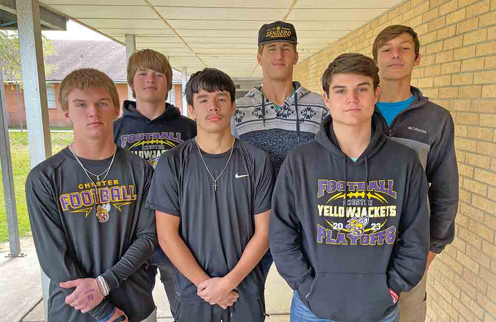 Football All-District award recipients: L-R Back Row: Kasen Citrano; PJ Purvis and Trayce Knox. Left-to-right: front row: Jaxon Gay, Zach Redwine and Jesse Bittick. Not Pictured: Keighen Green and Kevron Green. BECKI BYRD | TCB