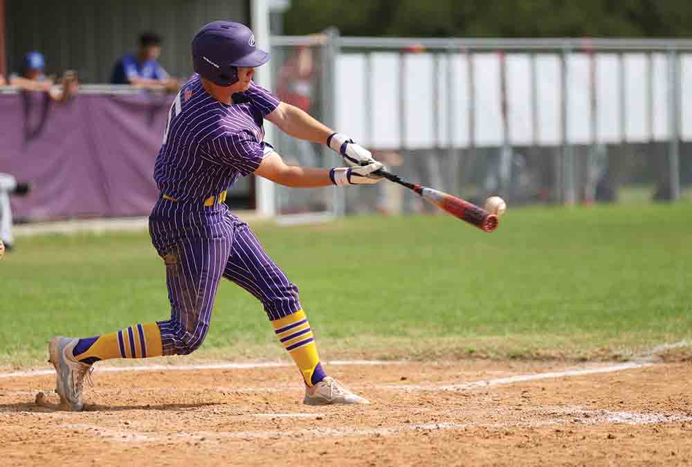 Jaxon Gay hits a triple against Slocum in the Chester Tournament. Gay racked up five hits, two RBI’s, and eight runs over five games. BECKI BYRD | TCB