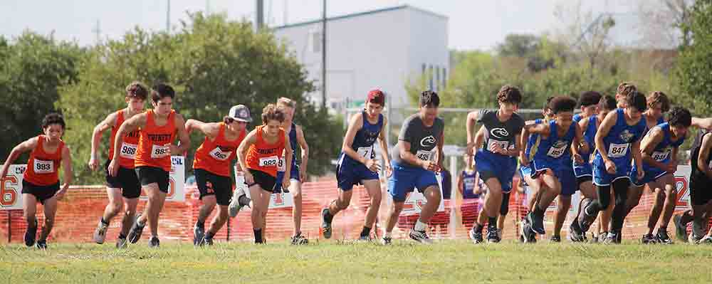 Trinity runners take off with the rest of the pack during the SHSU Region 3 Preview Cross Country Meet in Huntsville on Saturday. Courtesy photos
