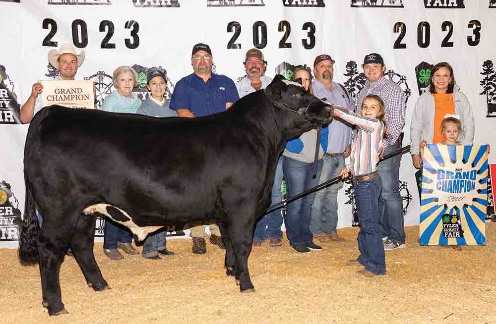Paisley Seamans, of the Colmesneil FFA, showed the Grand Champion steer this year. Her steer sold for $18,000 to a buyer group consisting of Tyco T Ranch; Jeffcoat Ag; Rep. Trent Ashby; Tyler County Farm Bureau; ET HHA and Sammie Seamans. MEGAN DUNN PHOTO