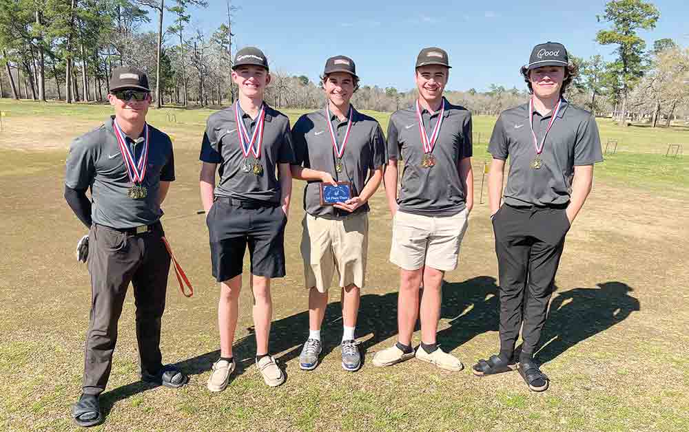 Collecting more tournament championships, Livingston golf took first place at Hardin-Jefferson. First overall was Brayden Akers, second overall was Brandon Munson, and Jack New brought home third. The varsity squad includes (l-r) Akers, Munson, Drew Davidson, New and Carson Pipes.