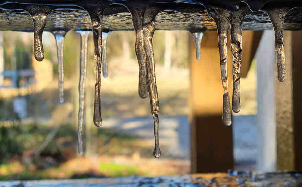 Icicles hanging from a porch in Goodrich during the recent freeze. PHOTO BY BRIAN BESCH