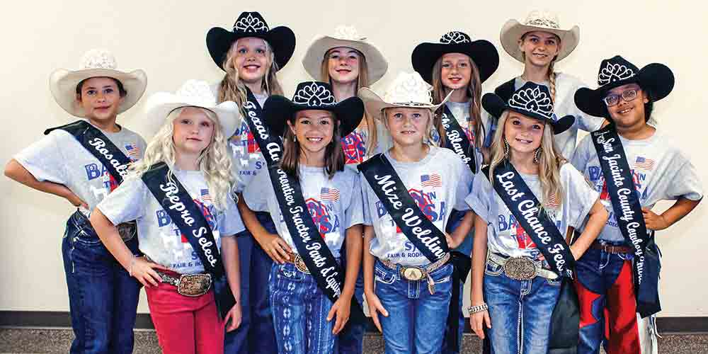 Junior Queens are (back row, from left) Hayley Baker, Baylee Cross, Ashlynn Looney, Reagan Richards, Tess Syracuse and Amiya Gia; and (front row, from left) Emarie Herrod, Diesel Ray Berger, Ava Mize and DeLaynie LeLoux. Courtesy photos