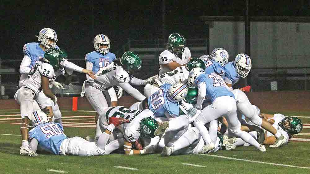  Damorian Hill dives into the pile and over the goal line.