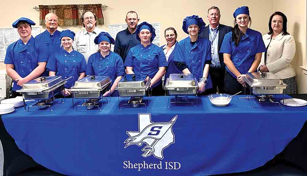 The Shepherd High School culinary students prepared a meal for the Shepherd ISD Board of Managers in honor of School Board Appreciation Month at Thursday’s meeting. Courtesy photo