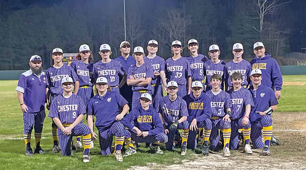 The Chester Yellowjacket Baseball Team is having a great start to the 2022 season.  The Jackets are 3-1 with a 2nd place finish in the Latexo Baseball Tournament last weekend.  Pictured, front row, l to r:  Ethan Vinson, Colton Pursley, Levi Barnhart, Zayne Barnhart, Chase Bertrand, Jack Rayburn, Bradley Davison, Carsyn Whitworth. Back Row, l to r:  Head Coach Coleman Butter, Trayce Knox, Ethan Payne, Luke Read, Anthony Phillips, Peanut Fann, Cutter Lowe, Will Thomason, Carson Thomson, Waylon Sturrock, Cole Clarke and Assistant Coach Justin Hilliard. JANA RAYBURN | TCB 