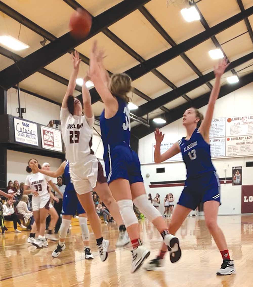 Lovelady's Shelby Pugh shoots in Friday night's district game against Leon. LAWANNA MONK PHOTO